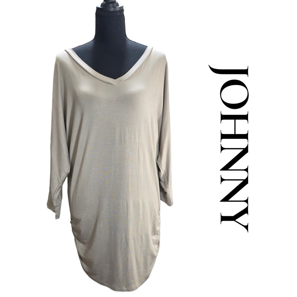 Made By Johnny Tunic Women XL Taupe Modal V-Neck Ruched Dolman Sleeve Top
